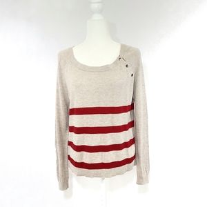 LOFT Ann Taylor Gray & Red Striped Sweater Long Sleeve Shirt Medium